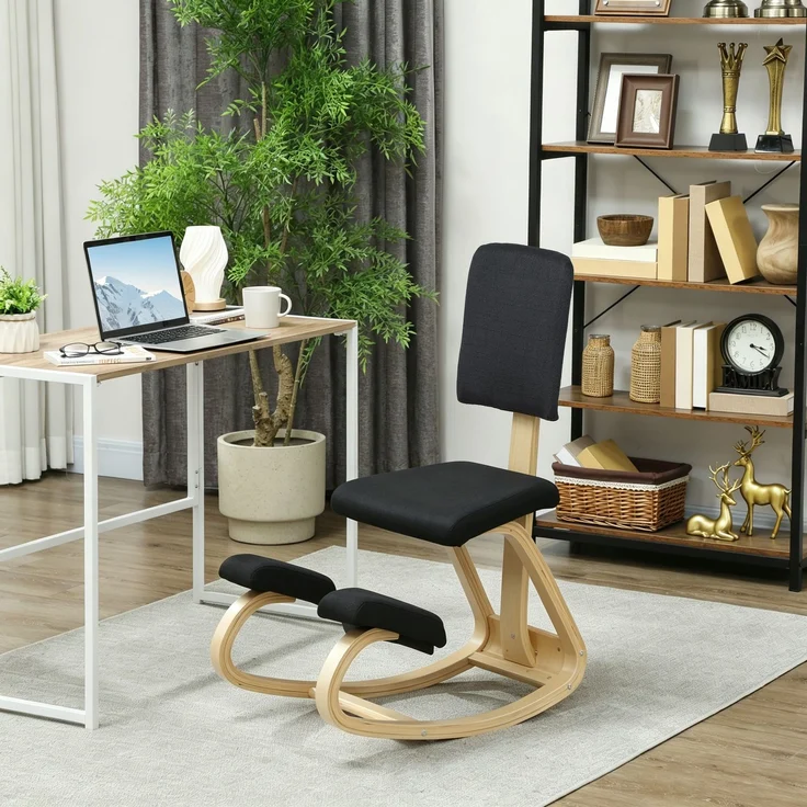 JARDJ Ergonomischer Kniestuhl, Kniehocker Gesundheitsstuhl für Zuhause, Büro, Meditation Schwarz – Bild 3