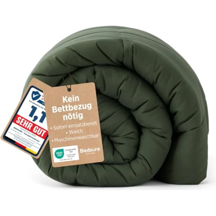 BEDSURE Bettdecke Ohne Bezug 155x220 - Winterdecke Extra Warm 450GSM | Winterbettdecke Mit integriertem Bezug Für Allergiker Waschbare Winter Dicke Bettdecken Oeko-TEX Zertifiziert, Bronzegrün – Bild 1
