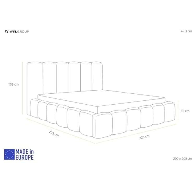 WFL Group Polsterbett, Beige, Holz, 20x200 cm mit integriertem Bettkasten und modernem Säulendesign – Bild 2