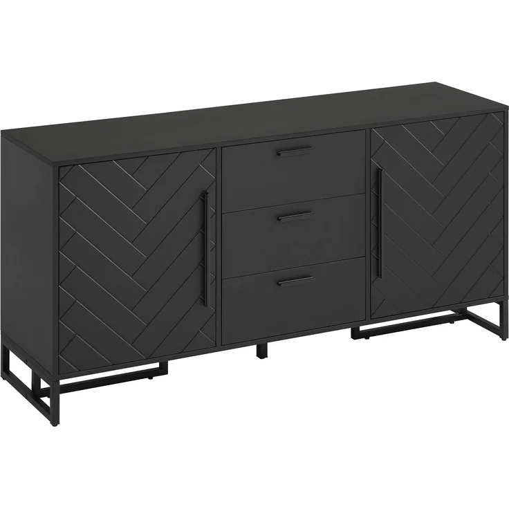 Merax Kommode, Schwarzes elegantes Sideboard mit Fischgrätenmuster, mit 2 Türen und 3 Schubladen für Esszimmer, Küche und Wohnzimmer – Bild 9