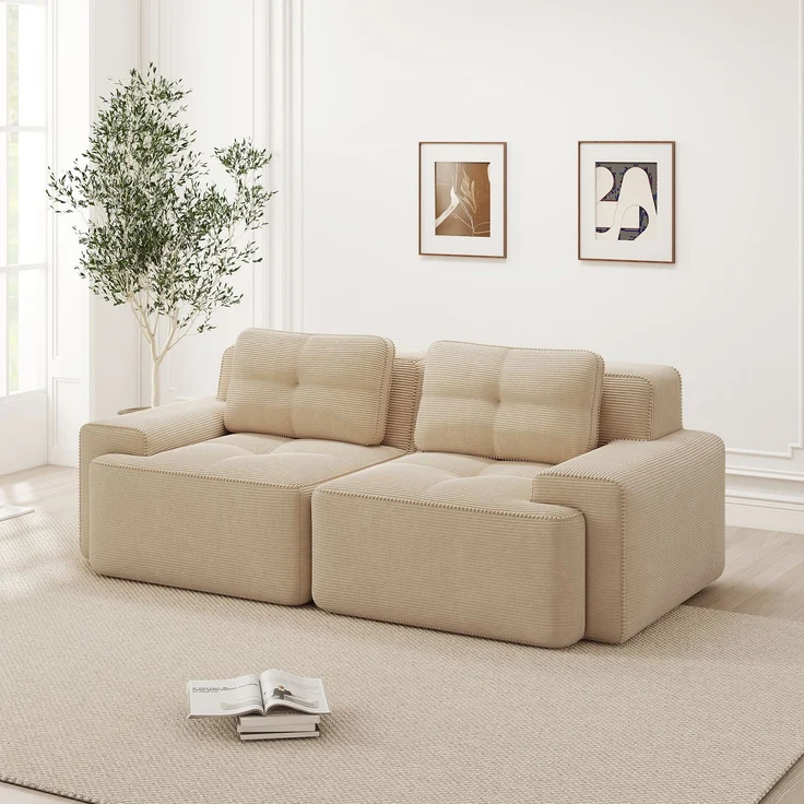 Boneless Modular Sofa,modernes Sofa für Wohnzimmer mit Tiefsitz bequemes Corduroy-Cloud-Sofa Loveseat-Kleinsofa Schlafsofa,Corduroy,Beige, – Bild 1