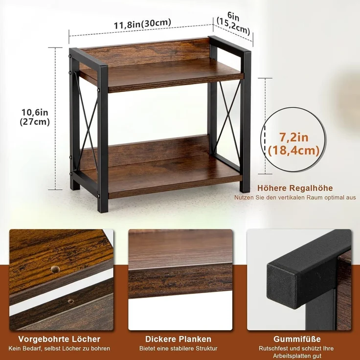 ANBOXIT Holz Gewürzregal 2 Tier Organizer Küchenregal Arbeitsplatte Braun – Bild 3