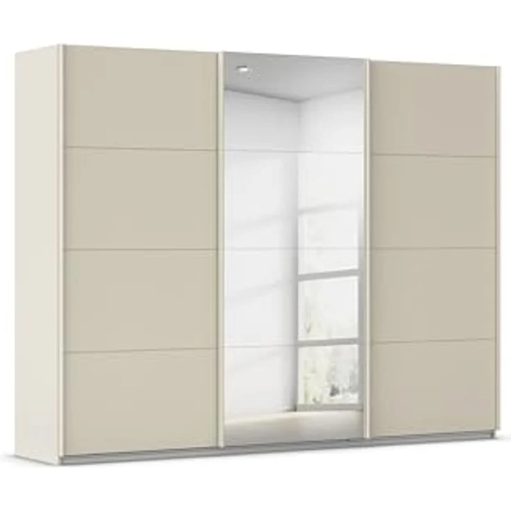 Rauch Möbel Kulmbach, Kleiderschrank mit Schwebetüren für Schlafzimmer, Kinderzimmer, Jugendzimmer, Garderobe, Flur, 3-türig, mit Spiegel, Zubehör Classic, Farbe Beige, Breite 271 cm – Bild 1