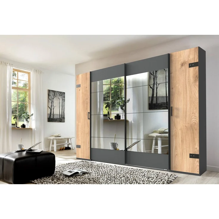 Wimex Schwebetürenschrank Stockholm, Schlafzimmerschrank mit Industrial-Look, rustikale Optik Kleiderschrank mit Spiegel BESTSELLER Schrank Garderobe – Bild 1