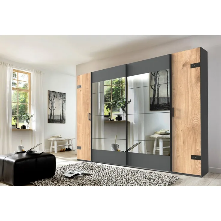 Wimex Schwebetürenschrank Stockholm, Schlafzimmerschrank mit Industrial-Look, rustikale Optik Kleiderschrank mit Spiegel BESTSELLER Schrank Garderobe