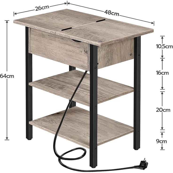 Hoobro BEISTELLTISCH BRAUN Sofatisch mit Ladestation (H 64 x T 48 x B 26 cm) – Bild 3