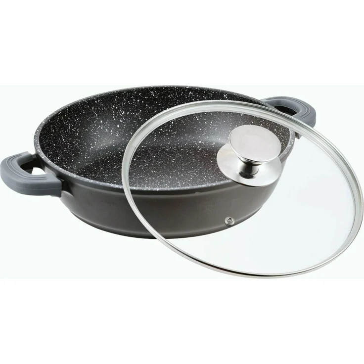 Cheffinger Schmorpfanne mit Glasdeckel, Aluguss schwarz, Ø 28 cm – Bild 2