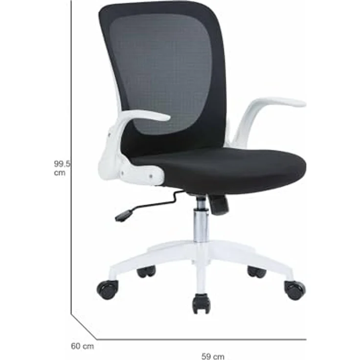 Dmora - Stuhl mit Rädern Wellington, Executive-Netzsessel mit Armlehnen, ergonomischer Sitz mit klappbaren Armlehnen, 60x59h86/96 cm, Schwarz und Weiß – Bild 4