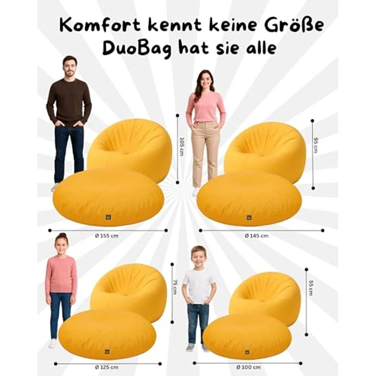 PATCH HOME 2-in-1 Sitzsack Sessel - Gaming Bean Bag mit Reißverschluss - Bereits befüllt, Ergonomisch & Robust für Kinder & Erwachsene (Gelb, 155cm) – Bild 3
