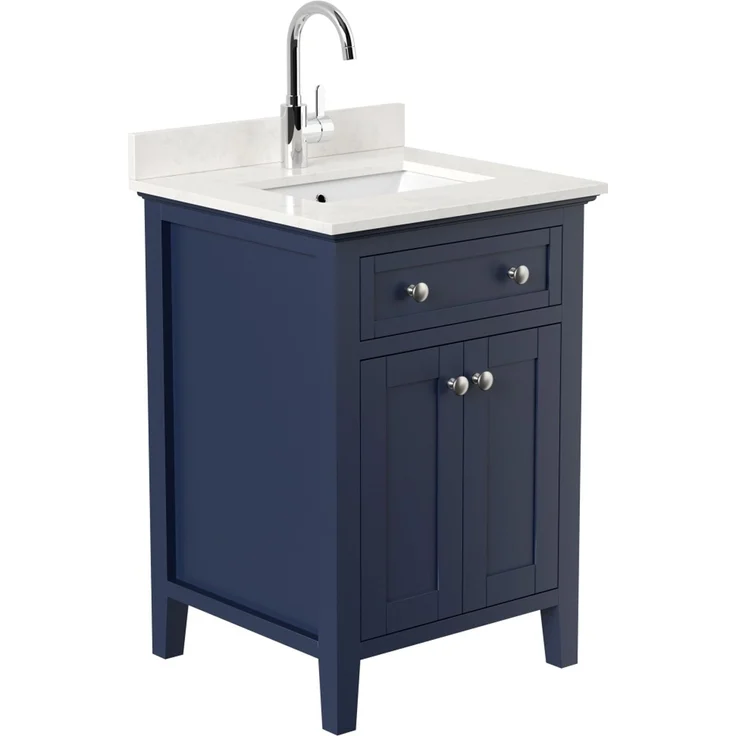 Landhaus Badmöbel Postigo 60 Quarz Carrara montiert blau lackiert : Blau lackiert – Bild 5