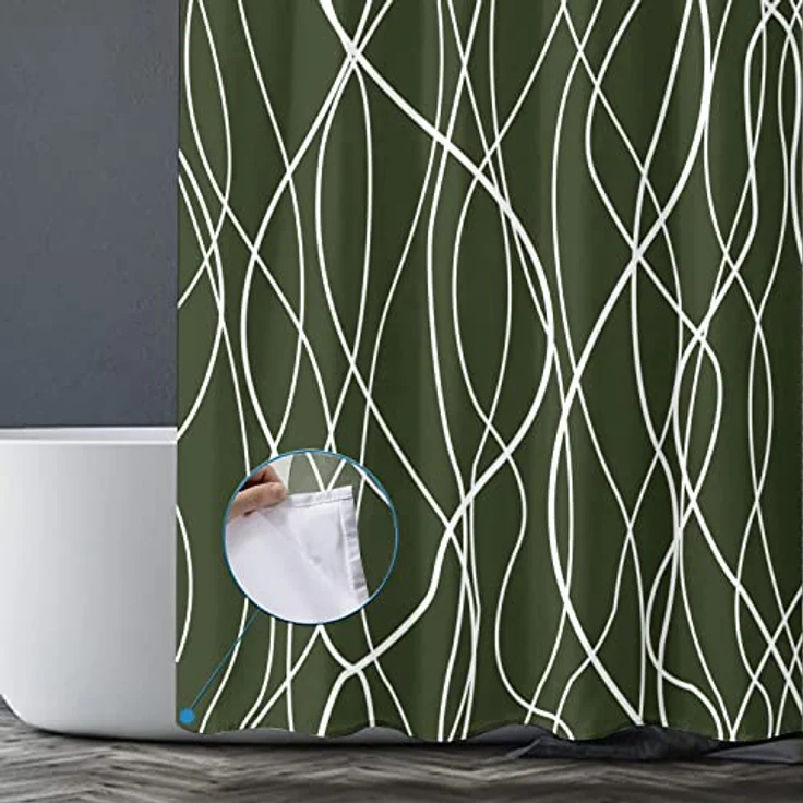 M&W DAS DESIGN Duschvorhang vertikale Wellenlinien dunkel grün – Bild 5