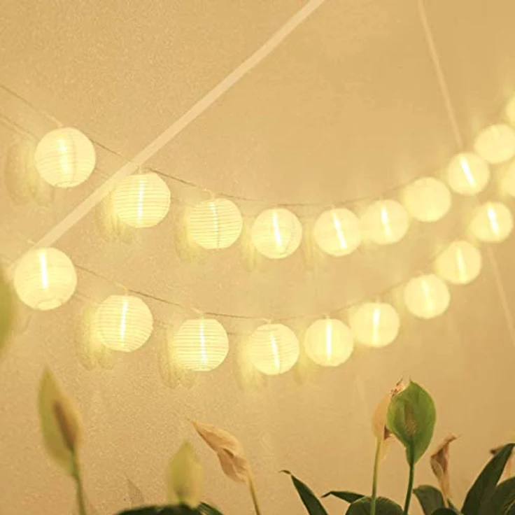 SALCAR 10m Lampion LED Lichterketten Batteriebetriebene, 40er LED Laternen Lichterkette Auße Beleuchtung für Garten, Terrasse, Hof, Haus - Warm – Bild 2