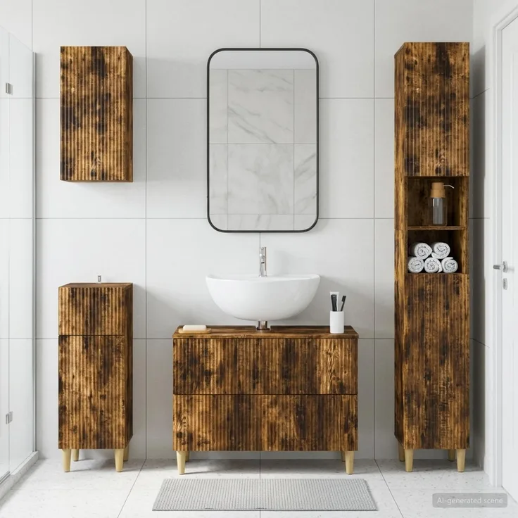 vidaXL 4-teiliges Badezimmer-Schrank-Set ARNHEM Raucheiche 3417932
