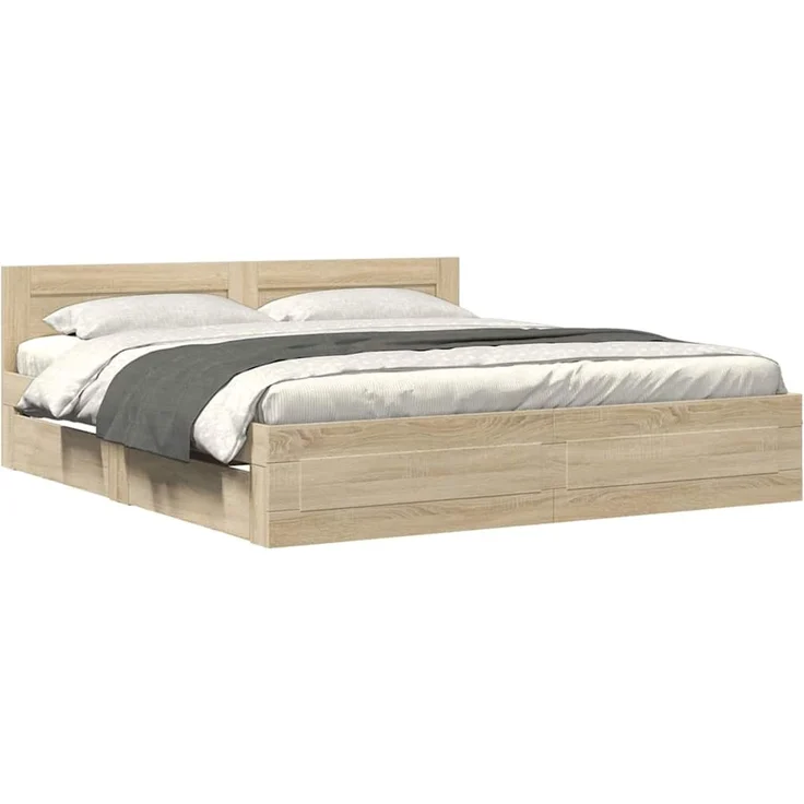 vidaXL Bettrahmen mit Kopfteil 2 pcs Sonoma 193 x 203 cm Holzwerkstoff 3402856 – Bild 3