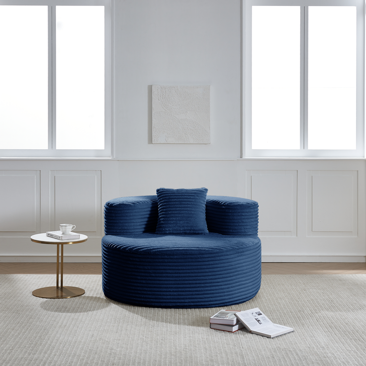 Großer Cord-Sitzsack-Sessel mit Zierkissen, weich gepolsterter Loungesitz 112 cm ohne Montage für Wohn- und Schlafzimmer, Blau – Bild 14