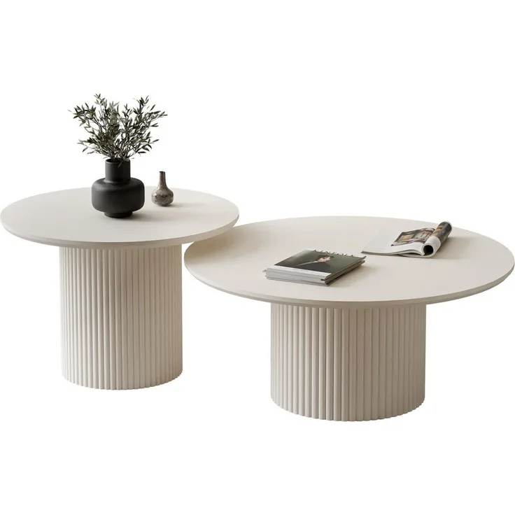 Lookway Couchtisch OVI-Tischset mit geriffelter Basis (2er Set), Durchmesser: ⌀80 cm und ⌀60 cm, Höhe: 36/42 cm
