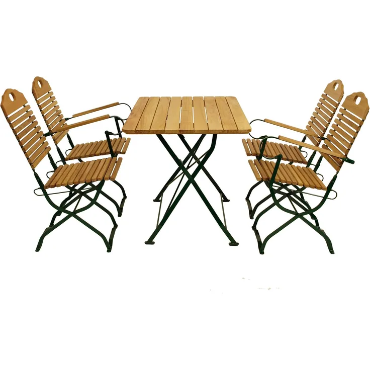 Kurgarten - Garnitur BAD TÖLZ 5-teilig (2x Stuhl, 2x Armlehnensessel, 1x Tisch 70x110 cm), Flachstahl grün + Robinie, klappbar