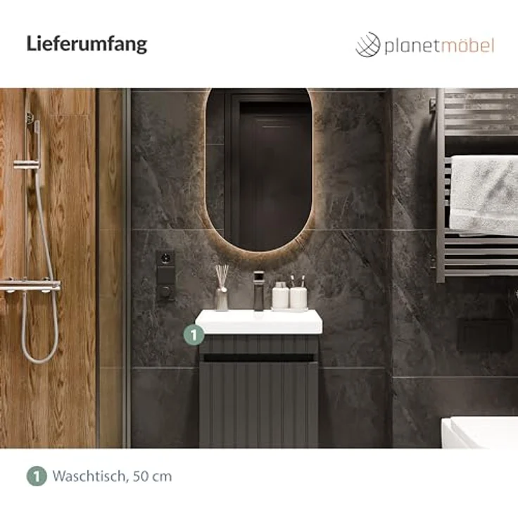 Planetmöbel Badmöbel-Set Cosmia, (Waschbecken mit Unterschrank, 1-St, Waschtisch mit Schublade), Bad Möbel für Gäste WC & Bad – Bild 7