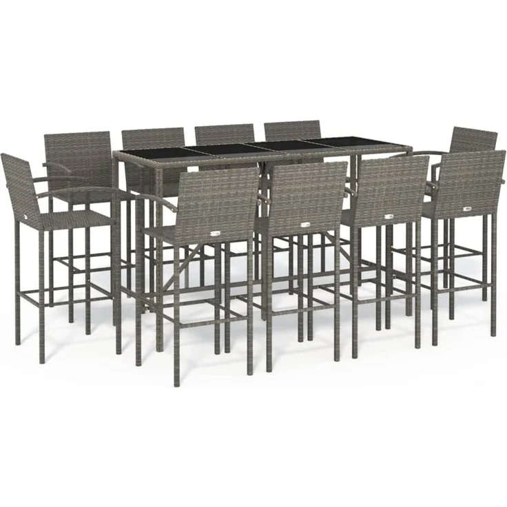 vidaXL 11-tlg. Gartenbar-Set Grau Poly Rattan 3187664 – Bild 2