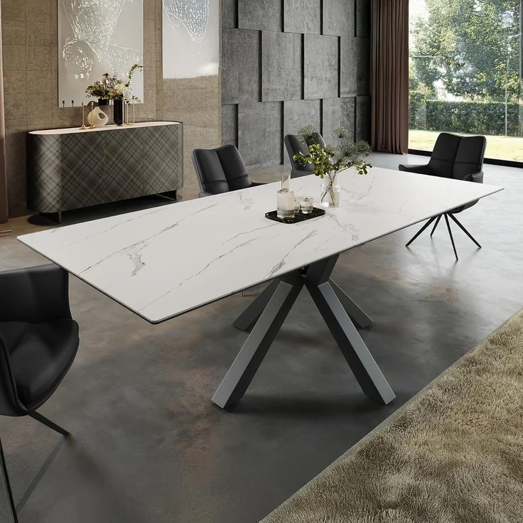 riess-ambiente Esstisch ETERNITY 160-200cm weiß/schwarz – Keramik, Marmor-Look, Metallgestell (Einzelartikel, 1-St), Sterngestell & ausziehbar für Flexibilität – ideal bis zu 8 Personen – Bild 2