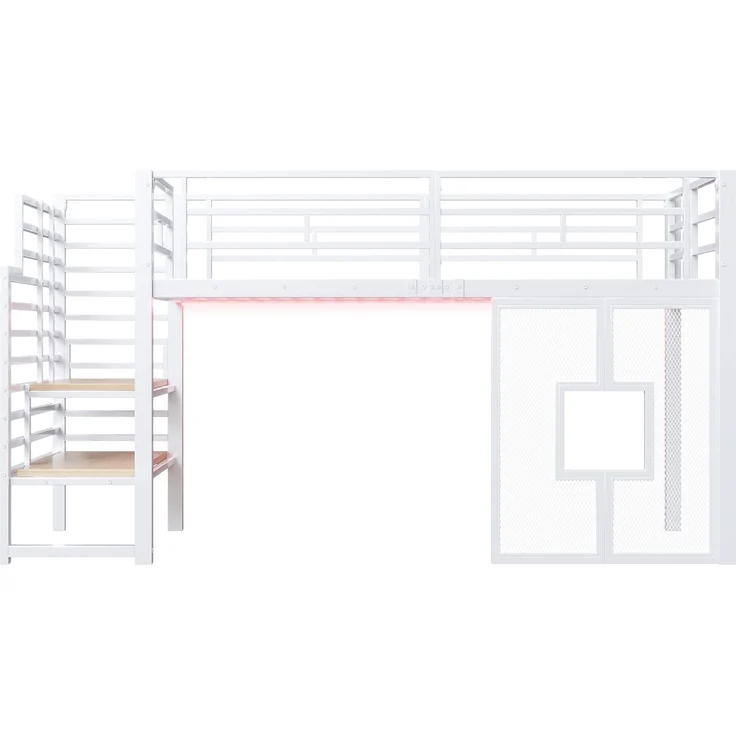 U-life Metall-Hochbett 90x200 cm mit Stauraumtreppe, LED-Beleuchtung und Fenster, Weiß – Bild 6