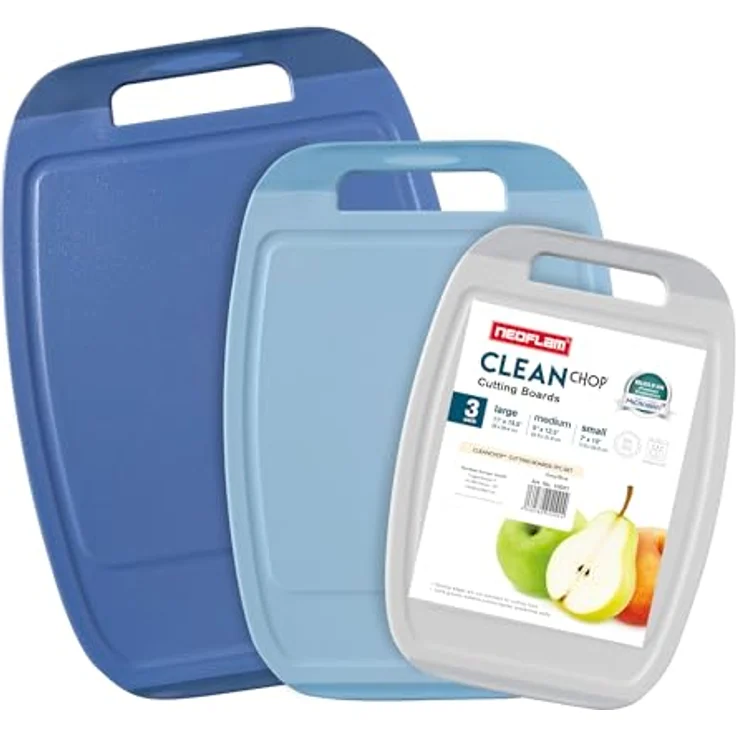 NEOFLAM® Schneidebrett BiJu Antibakterielles Schneidebrettset, 3tlg. Grau/Hellblau/Marineblau, Kunststoff (PP), (3-St) – Bild 2