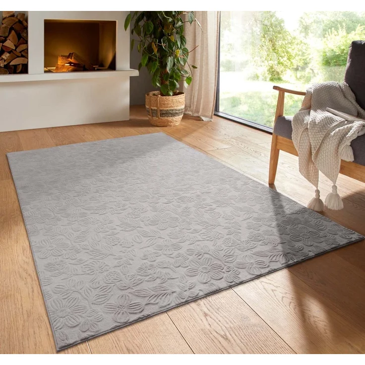TaraCarpet Teppich TaraCarpet Homestyle 375 Flora, rechteckig, Höhe: 10 mm, Blätteroptik hoch-tief weich waschbar grau 50x80 – Bild 5