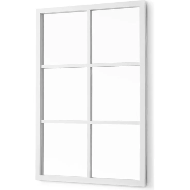 Giftdecor Wandspiegel, Rechteckig im Fensterstil, Weiß, Glas, 71x49x2.7 cm mit Sprossen zur Raumvergrößerung