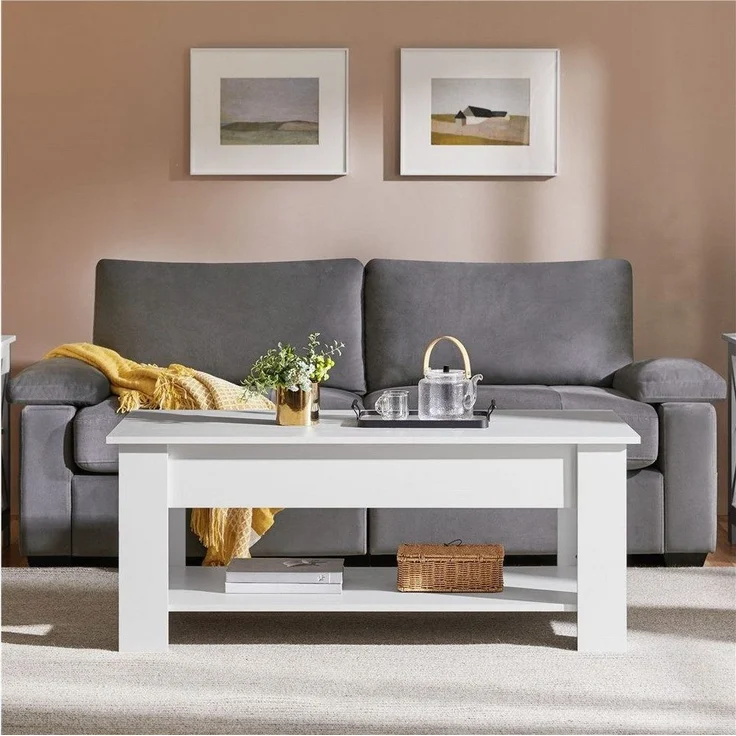 Yaheetech Couchtisch Höhenverstellbarer Kaffeetisch mit Verstecktem Stauraum und Ablage, Ausziehbarer Wohnzimmertisch Sofatisch für Wohnzimmer – Bild 2