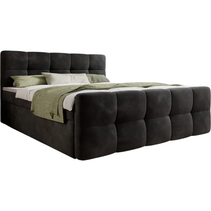 thematys Boxbett mit Bettkasten 180x200cm, mit Bonnellfederkernmatratze H3, Bouclé/Velours, mit Stauraum, mit 3 cm Topper, Grafit (Velluto 19), Art.-Nr. S04GH0RG8KY – Bild 2