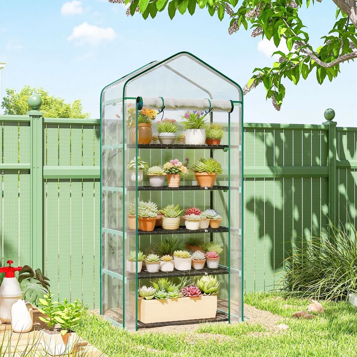 MELAYR, PVC-Gartengewächshaus mit 5 Regalböden, Balkongewächshaus, Stahlrahmen, 93,5 x 49,5 x 9 cm, Transparent – Bild 4