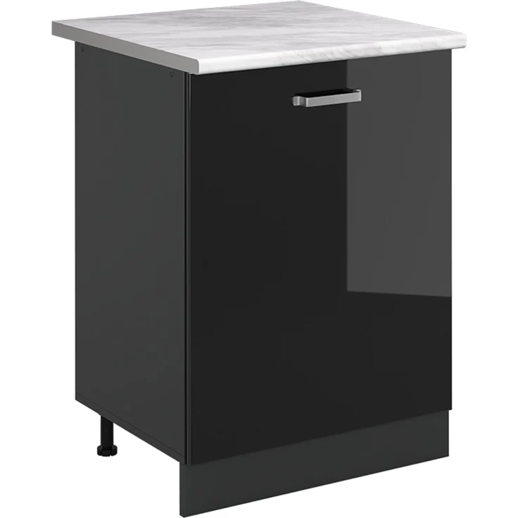 Küchenunterschrank R-Line Schwarz Hochglanz/Anthrazit 60 cm mit 1 Tür Arbeitsplatte Marmor Vicco – Bild 1