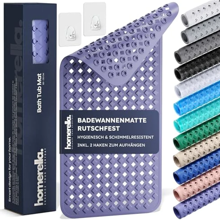 Homerella Badematte rutschfest Hautsensitiv 88x39cm, INKL. AUFHÄNGUNG, Antirutschmatte Badewanne BPA frei, Duschmatte schimmelresistent & maschinenwaschbar – Bild 2