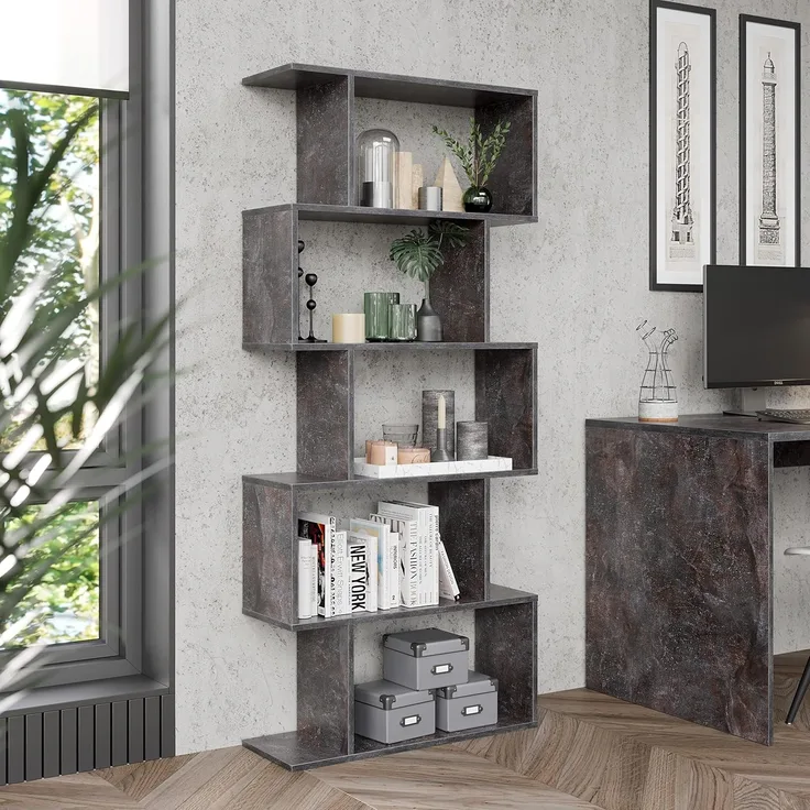 RICOO Regal 160 x 70 x 25 cm, Standregal Betonoptik grau WM073-BG Spannplatte aus Holz, Bücherregal Wandregal, Regale & Ablagen, schmales Regal, Büro Bücherregale, kleines Regal klein Büroregal