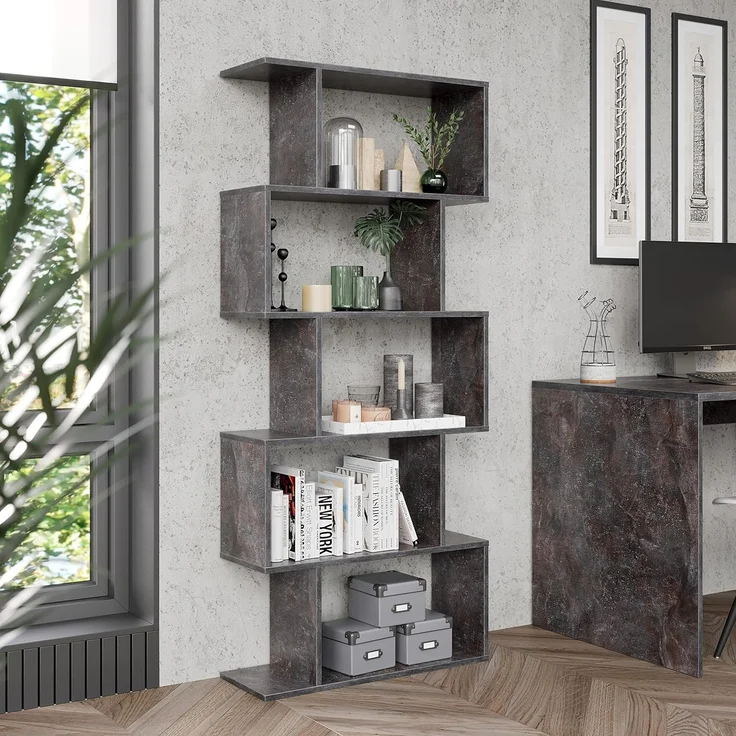 RICOO Regal 160 x 70 x 25 cm, Standregal Betonoptik grau WM073-BG Spannplatte aus Holz, Bücherregal Wandregal, Regale & Ablagen, schmales Regal, Büro Bücherregale, kleines Regal klein Büroregal