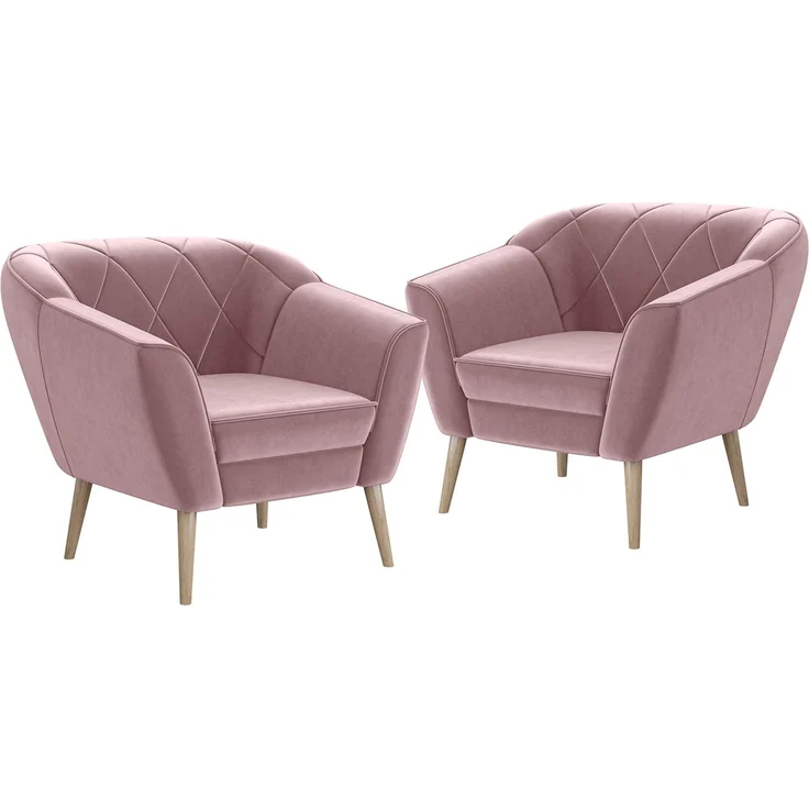 MEBLINI Sessel-Set GISELA 1+1 - Rosa Samt - für Wohnzimmer - Mini Lounge für zwei Personen - Sitzgarnitur - Polstergarnitur – Bild 1