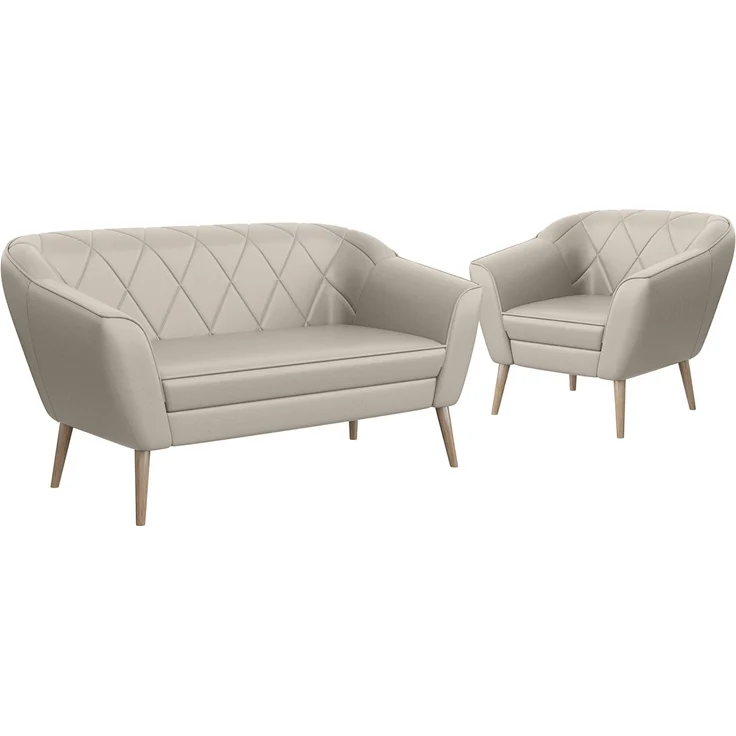MEBLINI Sofa-Set GISELA 2+1 - Beige Kunstleder - für Wohnzimmer - Mini Lounge für drei Personen - Küchensofa - Sofa Klein - Sitzgarnitur - Polstergarnitur - Sofagarnituren – Bild 1