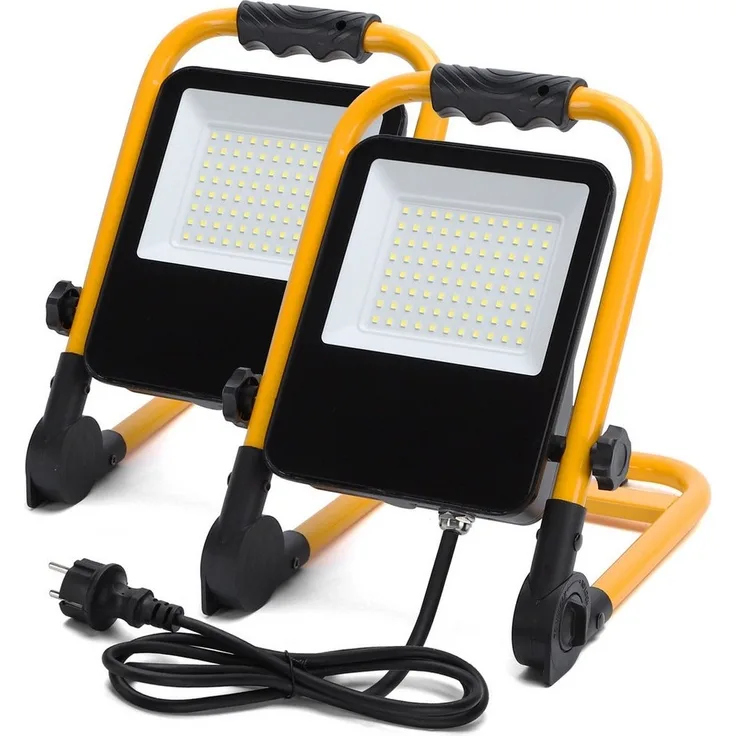 Aigostar LED Baustrahler Baustrahler LED Arbeitsleuchte mit Stecker, IP65, 2 Stück, LED fest integriert, ohne Leuchtmittel, Tageslichtweiß, 6500k