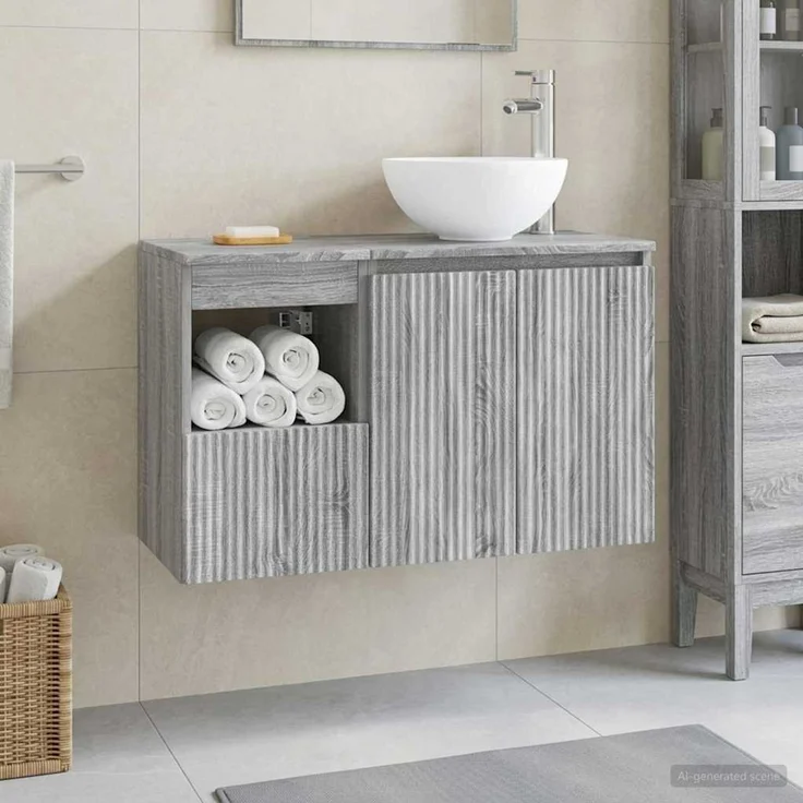 vidaXL Badezimmerschrank-Set 2 stk. Grau Sonoma 79,5 x 35 x 80 cm 3404030 – Bild 1