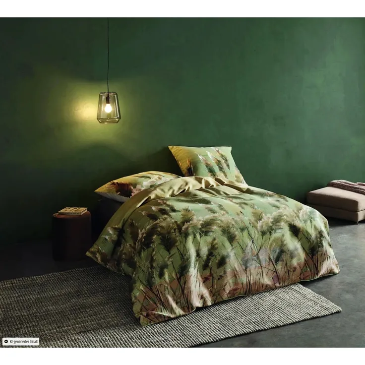 Fleuresse Mako-Satin Bettwäsche 135x200 Gräser Halme salbei Wende 115129-05