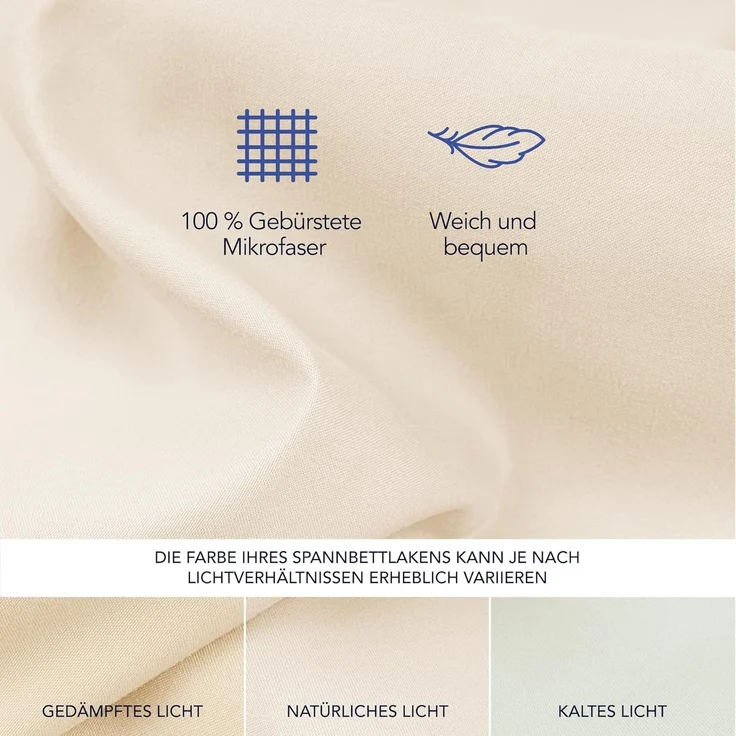 Dreamzie Spannbetttlaken 80x200 cm - Hoher Steg bis 33 cm - 100% Mikrofaser - Beige - Schadstoffgeprüft (Oeko TEX), Bettlaken mit Gummizug – Bild 4