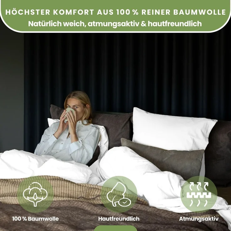 Jersey Bettwäsche 155x220 80x80 Baumwolle Set Reißverschluss weich weiss – Bild 6
