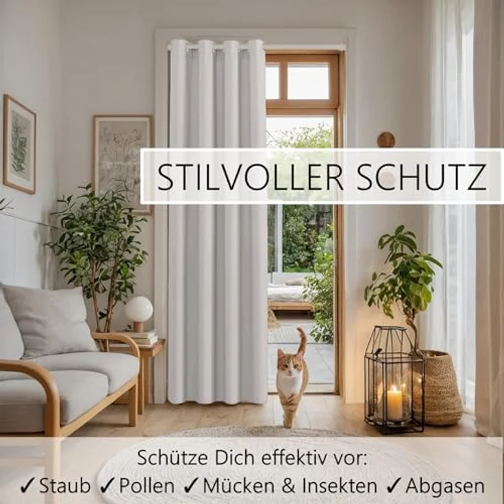 tinycurtains Türvorhang für alle gängigen Türgrößen, Thermovorhang (ohne Stange) Türgardine, Ösen (1 St), abdunkelnd, 100% Polyester, blickdicht weiß Purity 200x150cm Vorhang für Tür, Schrank & Fenster – Bild 8