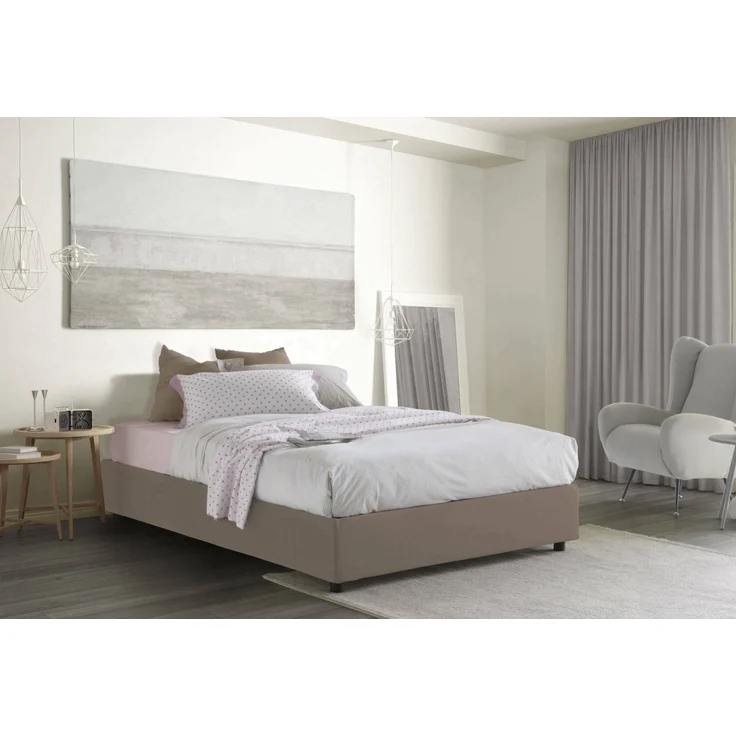 Dmora Annibale Doppelbett, Bettkasten mit Stoffbezug, 100 % Made in Italy, Öffnung vorne, geeignet für Matratze 160 x 190 cm, Taupe – Bild 2