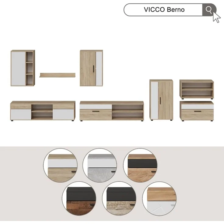 Wohnwand Berno Beton/Weiß 2 Teile Vicco – Bild 7