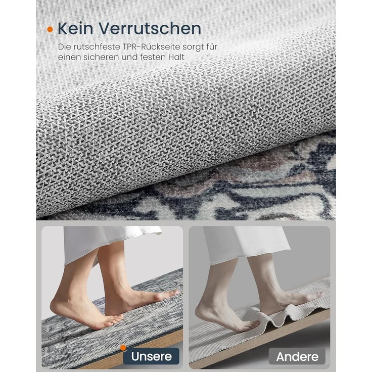 SONGMICS HOME Vintage Teppich, 160x230 cm, Wohnzimmerteppich, Schlafzimmerteppich, Waschbarerteppich, Rutschfester Teppich, für Küche, Flur, Esszimmer, Taubengrau TAR033G01 – Bild 4