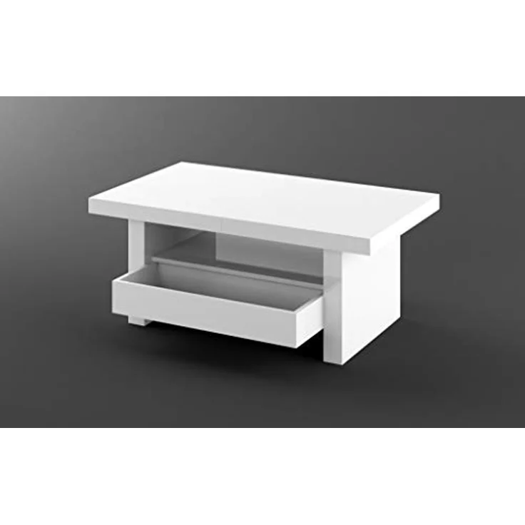 designimpex Couchtisch Aversa H-111 Weiß Hochglanz Schublade höhenverstellbar ausziehbar, Funktionstisch, Wohnzimmertisch, Tisch, Esstisch, Sofatisch, Schublade – Bild 2
