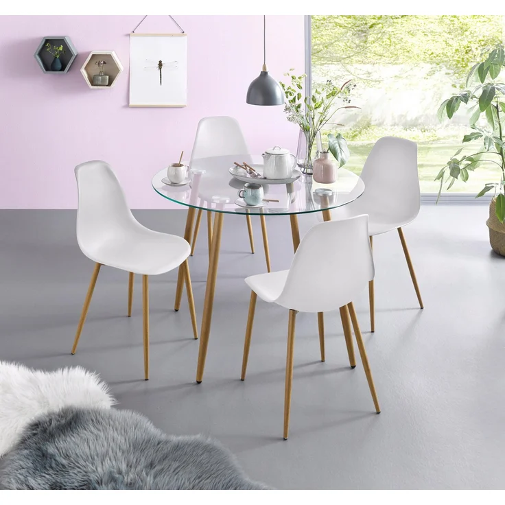 INOSIGN Essgruppe Miller, (Set, 5-tlg), Glastisch mit 4 Stühlen (Kunststoffschale) – Bild 1