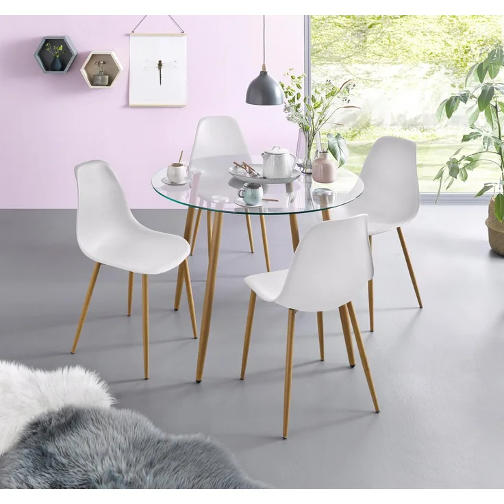 INOSIGN Essgruppe Miller, (Set, 5-tlg), Glastisch mit 4 Stühlen (Kunststoffschale)