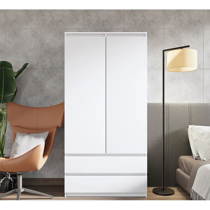 Furnica JOELLE Kleiderschrank 2 Schubladen Weiß Matt H180 B90 T50cm – Bild 3